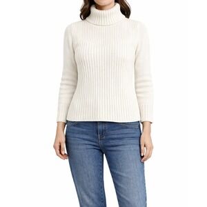 Rolled Ribbed Sweater Turtleneck Women PM White Scandi Clean Girl Teacher Office